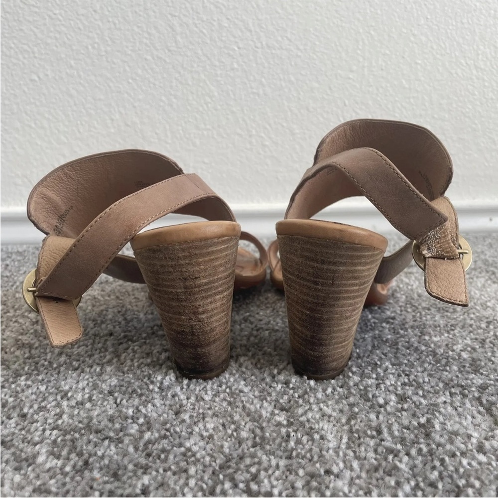 born heeled sandals womens size 10 M brown leather shoes open toe comfort heels - Picture 3 of 9
